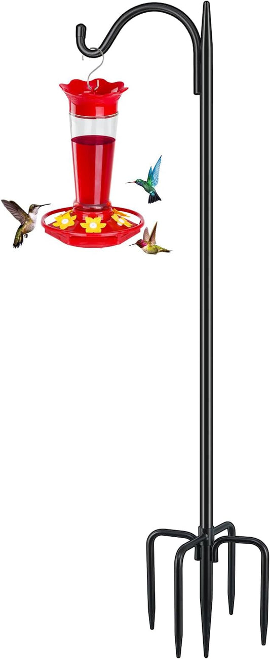 FEED GARDEN Adjustable Outdoor Shepherd Hook Bird Feeder Pole with 5 Prongs Base, 60 Inch Tall 5/8 Inch Thick, Heavy Duty Shepard Hook Stand for Hanging Bird Feeders, Plant Baskets, Black (1 Pack) by FEEDGARDEN