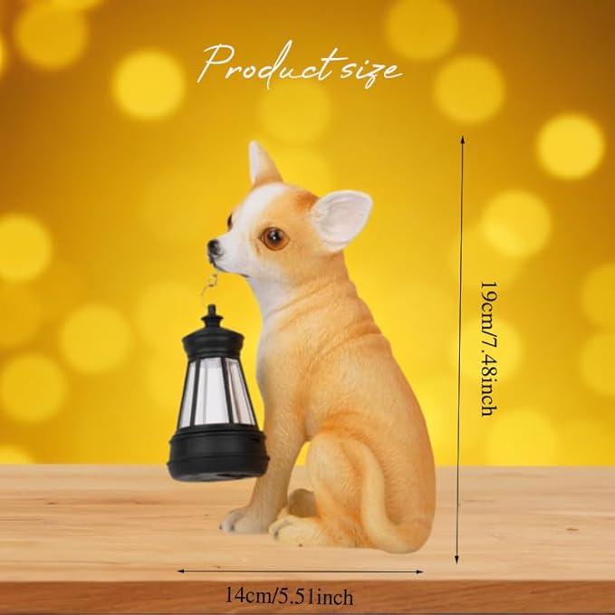 Chihuahua Garden Statues with Solar Lantern, Outdoor Figurine Resin Sculpture Hanging Solar Power Lights for Decoration Yard Patio Balcony Lawn Ornament Art Decor, Unique Gift for Grandma Wowen Mom