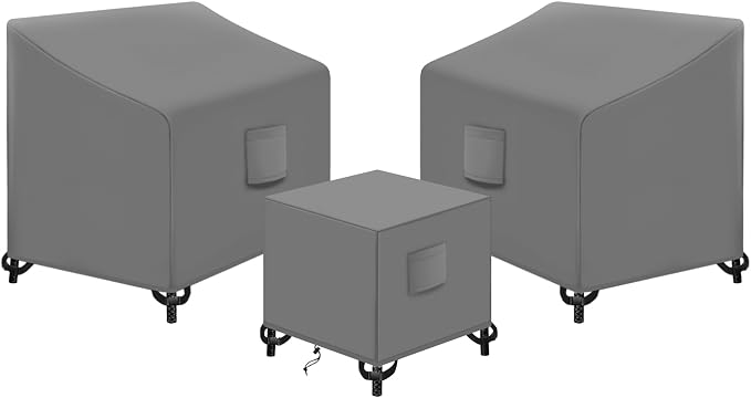 SIRUITON 3 Piece Outdoor Veranda Patio Garden Furniture Cover Set with 420D Durable and Water Resistant Fabric,Fit for Outdoor Wicker Patio Furniture Sets/Rattan Chair Conversation Sets-Grey by SIRUITON