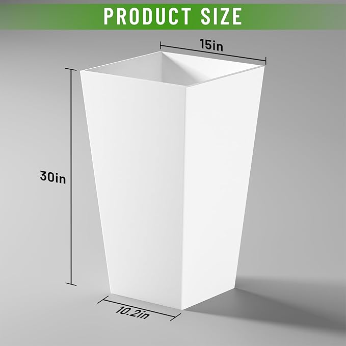 SnugNiture Taper Tall Planters 30 Inch Set of 2, Large Planter for Indoor Outdoor Plants, Modern Flower Pot Containers Large Decorative Tree Planter, White