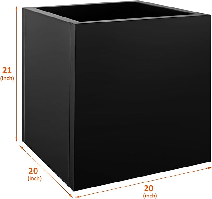 Square Metal Planter Box 20"x20"x21", Heavy Duty Galvanized Steel Planter Rust Resistant for Indoor Outdoor Patio Porch Commercial Residential