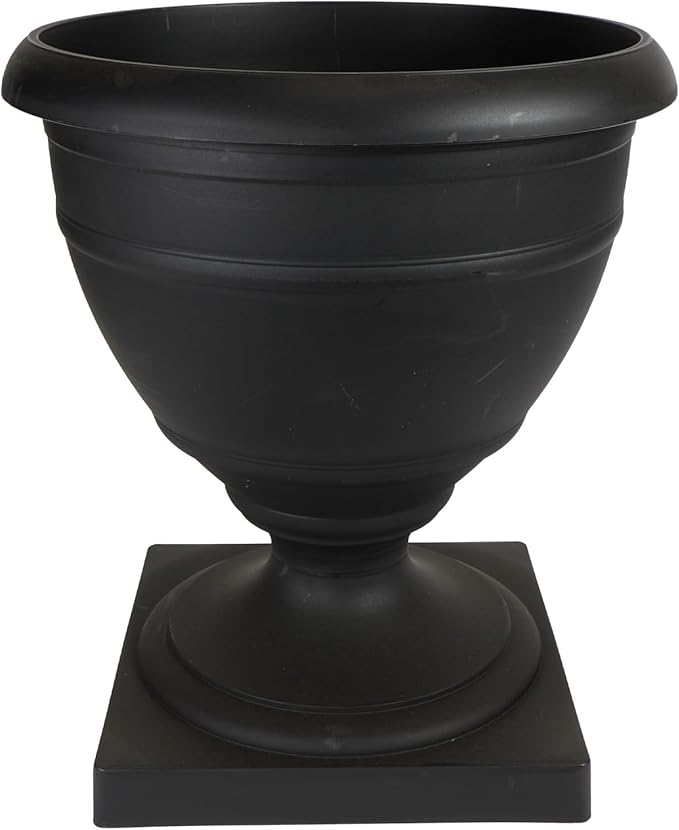 The HC Companies 18 Inch Tall Olympia Plastic Urn - Lightweight Outdoor Plastic Plant Pot for Flowers, Black