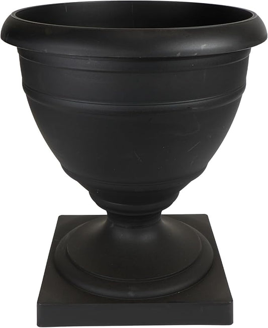 The HC Companies 18 Inch Tall Olympia Plastic Urn - Lightweight Outdoor Plastic Plant Pot for Flowers, Black