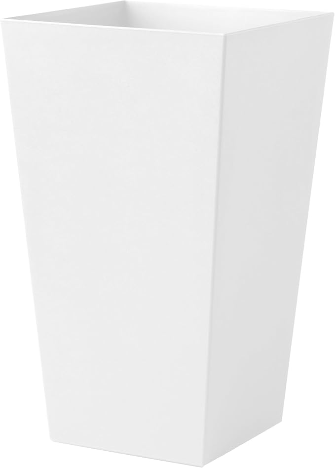 Bloem Tall Finley Tapered Square Planter: 20" - Casper White - Matte Textured Finish, 100% Recycled Plastic Pot, for Indoor and Outdoor Use, Gardening, 5 Gallon Capacity