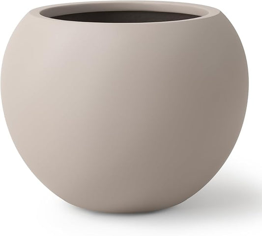 16" H x 20" D Premium Globo Fiberstone Round Planter with Drainage Hole, Smooth Finishes, Weather Resistant for Indoor and Outdoor Use, Included 2 Extra Coco Mats (Taupe, 13.5" Pot Opening)