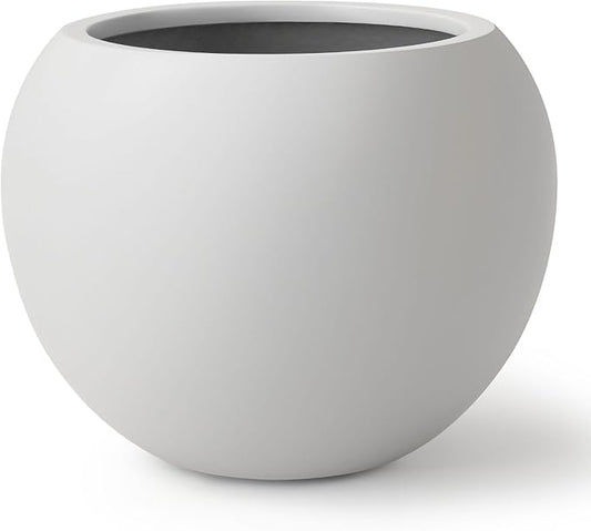 9.7" H x 12" D Premium Globo Fiberstone Round Planter with Drainage Hole, Weather Resistant for Indoor & Outdoor Use, Included 2 Extra Coco Mats (Light French Gray, 7.8" Pot Opening)