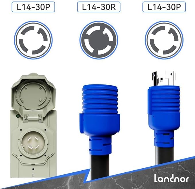 50AMP 10Feet Generator Cord with Pre-drilled Power Inlet Box, 4-Prong 125V/250V NEMA L14-30P Male to L14-30R Female, 10 Gauge SJTW Twist Locking with Inlet Box for Generator to House, UL&ETL Listed - Image 3
