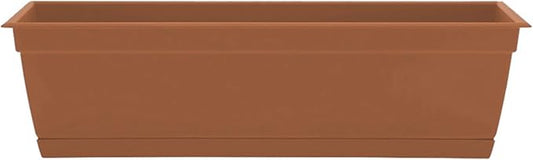 Bloem Dayton 24" Terra Cotta Recycled Plastic Rectangle Window Box Planter with Saucer Tray for Indoor and Outdoor Gardening