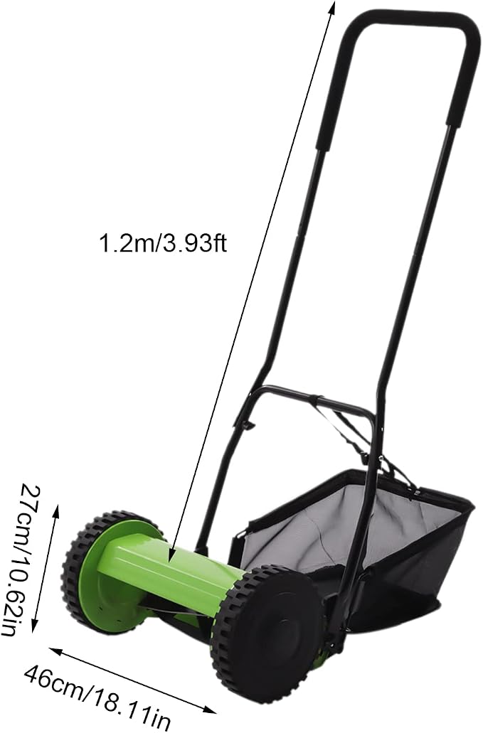 12-Inch Manual Lawn Mower, Adjustable Heights & Efficient Grass Catcher with Collection Bag Push Reel Lawn Mower Push Lawn Sweeper for Garden Yard Park (12-Inch Sweeper) - Image 8