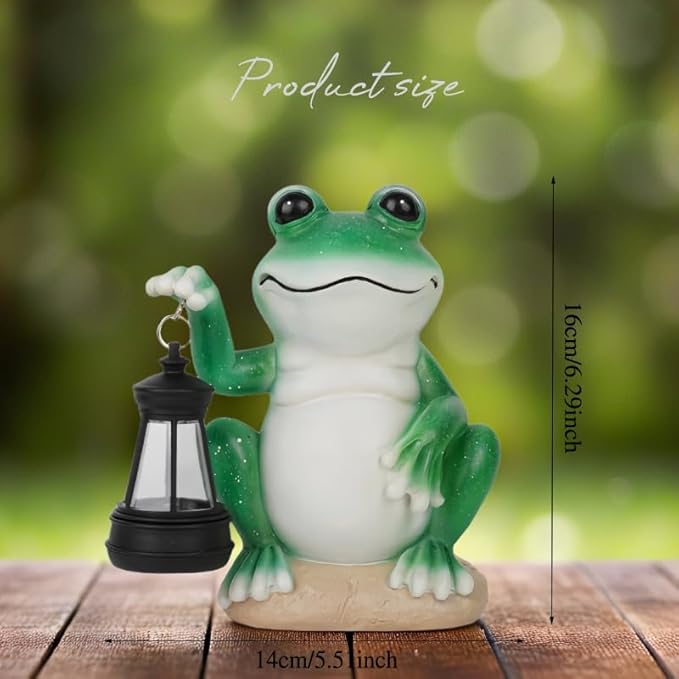 Frog Garden Statues with Solar Lantern, Outdoor Figurine Resin Sculpture Hanging Solar Power Lights for Decoration Yard Patio Balcony Lawn Ornament Art Decor, Unique Gift for Grandma Wowen Mom