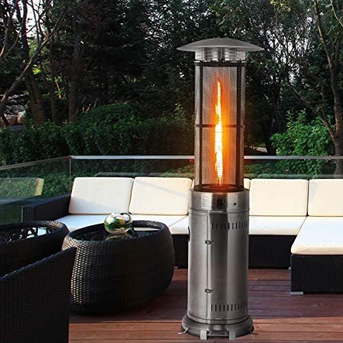 Happygrill Patio Heater, Outdoor Round Space Heater with Adjustable Heat, Wheels & True Flame, 40000 BTU Stainless Steel Patio Propane Heater Freestanding for Outdoor Use Garden Balcony BBQ Party