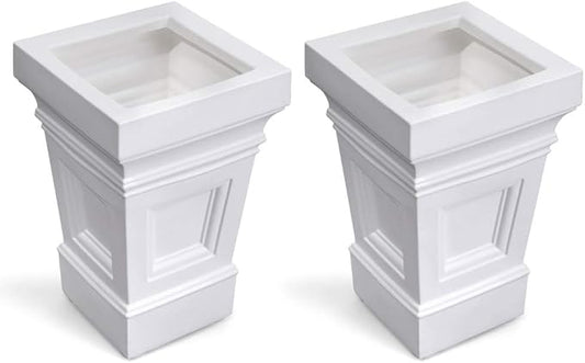 Step2 Atherton Square Planter, Large Planters for Outdoor Plants, Gardening and Flower Pot for Patio or Porch, Efficient Drainage, Durable Plastic, White, 2-Pack