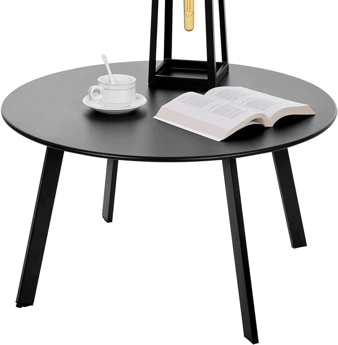 Meluvici Outdoor Side Table, Outdoor/Indoor Metal Steel Patio Coffee Table, Round Weather Resistant Anti-Rust (Black) by Meluvici