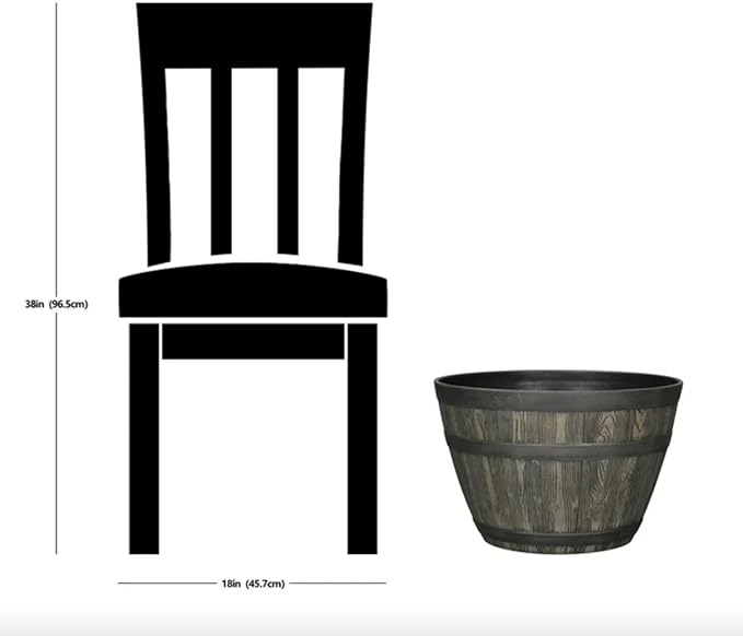 Rustic Whiskey Barrel Planter 19.9 Inch - Durable Plastic - Indoor/Outdoor Decor - Easy Knock-Out Drainage Holes - Lightweight & Frost Proof