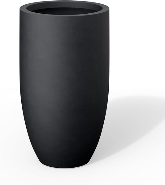 Kante 24 Inch Tall Round Concrete Planter, Large Plant Pots with Drainage Hole for Indoor Outdoor Plants, Modern Decor for Garden, Home, Patio, Porch, Black