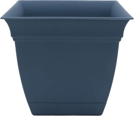 The HC Companies Eclipse Square Plastic Planter w/ Attached Saucer - Outdoor & Indoor Plant Pot with Drainage Holes - Lightweight, UV-Resistant Plastic Pots For Plants (6" Slate Blue, Pack of 1)