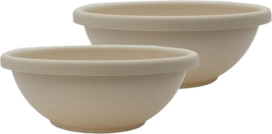 The HC Companies 24 Inch Shallow Garden Bowl Plant Pot w/Drainage, Lightweight UV-Resistant Plastic Planters for Succulents, Herbs & More, 2-Pack Planters for Indoor Outdoor Home Decor, Cottage Stone
