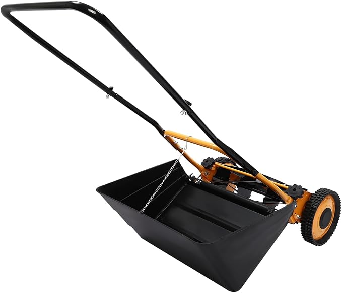 14-Inch 5-Blades Reel Lawn Mower with Grass Catcher, Manual Lawn Mower Push Lawn Mower Adjustable Cutting Heigh, Yellow - Image 4