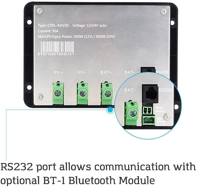 Renogy 30A 12V/24V PWM Solar Charge Controller with LCD Display Flush Mount Design Negative Ground, Compatible with Sealed, Gel, Flooded and Lithium Batteries, Adventurer 30A,black - Image 4