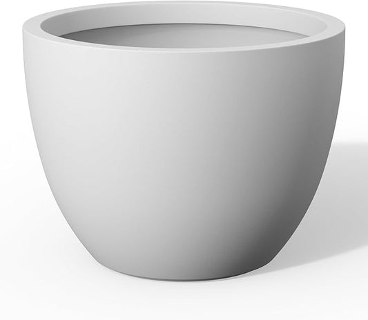 Kante 14.2 Inch Round Concrete Planter - Classic Large Indoor/Outdoor Plant Pot with Drainage Hole and Rubber Plug, Suitable for Gardens and Patios, White