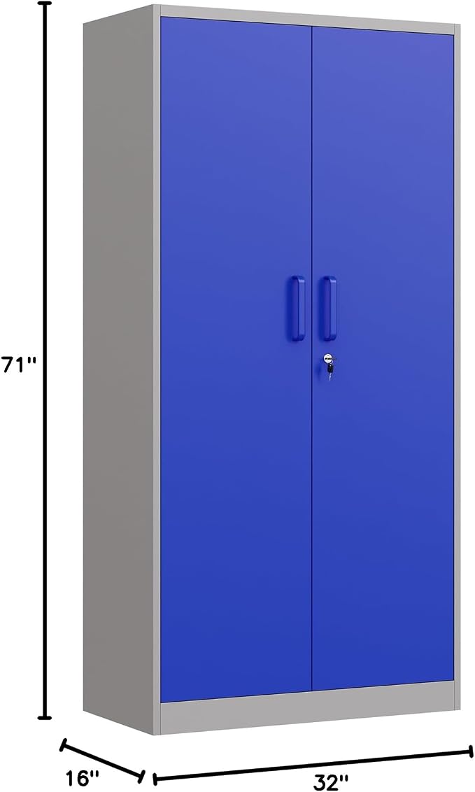 Letaya Metal Garage Storage Cabinets with Lock Door and Adjustable Shelves, Steel Tool Cabinets for Home,Office,Warehouse Organisieren (Blue Gray) - Image 3