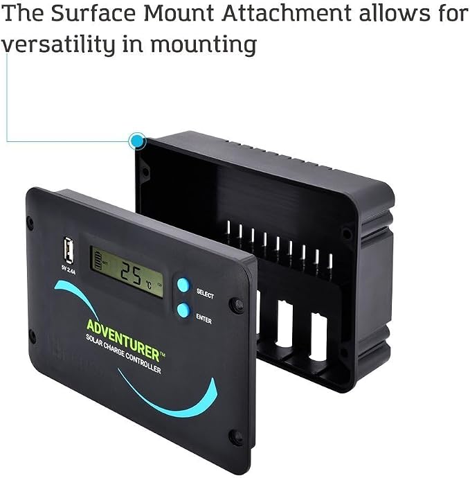 Renogy 30A 12V/24V PWM Solar Charge Controller with LCD Display Flush Mount Design Negative Ground, Compatible with Sealed, Gel, Flooded and Lithium Batteries, Adventurer 30A,black - Image 3