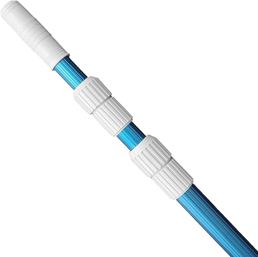 POOLWHALE Professional 12 Feet Blue Anodized Aluminum Telescopic Swimming Pool Pole,Adjustable 3 Piece Expandable Step-Up,for Skimmer Nets, Vacuum Heads and Brushes, Strong Grip & Lock by POOLWHALE