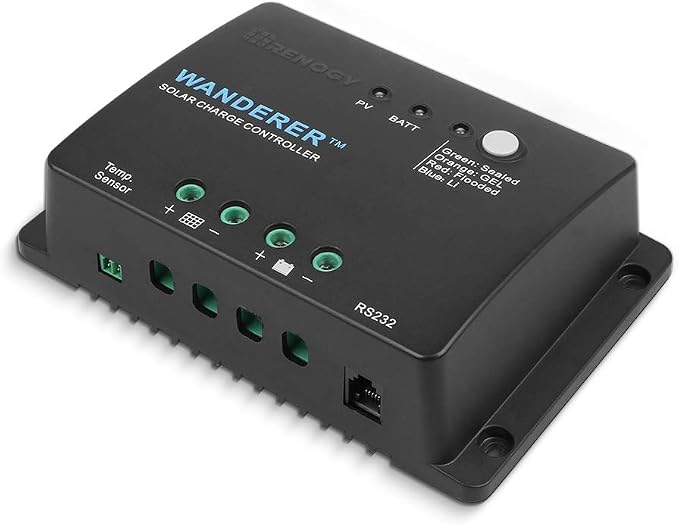 Renogy Wanderer Li 30A 12V PWM Negative Ground Solar Charge Controller Solar Panel Regulator w/ Temp Sensor Function Fit for Lithium, Sealed, Gel, and Flooded Batteries, Wanderer Li 30A by RenogySolar