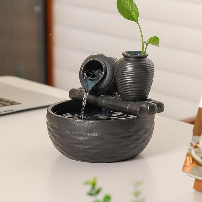 Ceramic Tabletop Desktop Fountain Water Feature Decoration Indoor Home Office