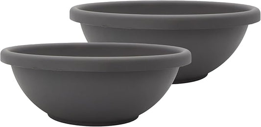 The HC Companies 13 Inch Shallow Garden Bowl Plant Pot with Drainage, Lightweight UV-Resistant Plastic Planters for Succulents, Herbs & More, 2-Pack Planters for Indoor Outdoor Home Decor, Warm Gray
