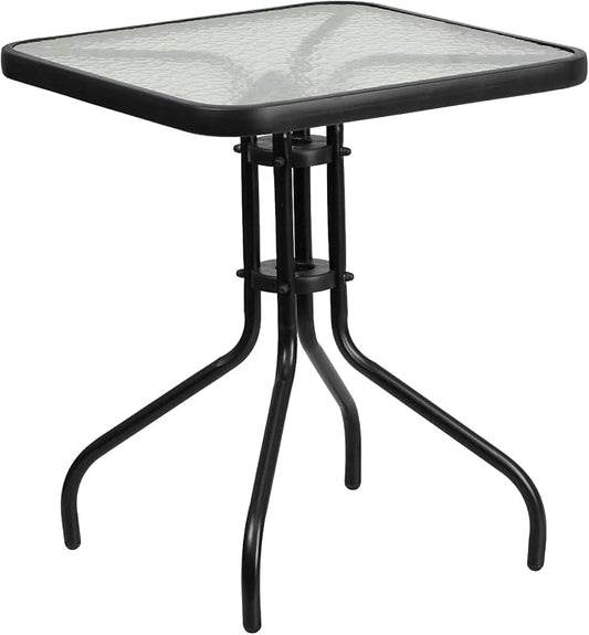 Flash Furniture Barker 23.5" Square Indoor/Outdoor Tempered Glass Patio Side Table, Outdoor Patio Table for Commercial or Residential Use, Clear/Black by FlashFurniture
