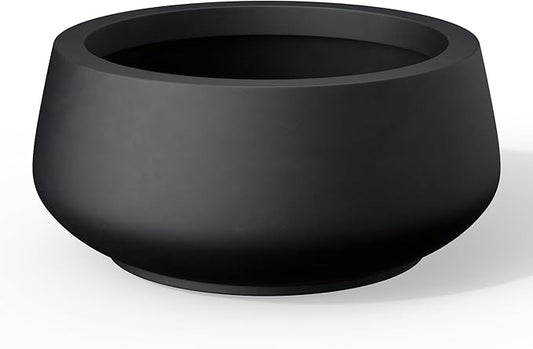 Kante 16.9" Dia Round Concrete Bonsai Planters, Outdoor Indoor Garden Plant Pot with Drainage Hole for Home, Patio, Garden, Black
