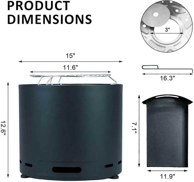 15" Smokeless Fire Pit, Portable Stainless Steel Wood Burning Outdoor Fireplace for Backyard, Patio, Garden, Picnic, Ideal for 2–4 People - Image 7