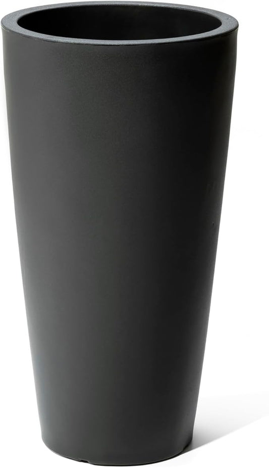 Step2 Tremont Tall Round Tapered Planter, 28" Tall, Indoor/Outdoor Plants, Efficient Drainage, Durable Resin, Onyx Black