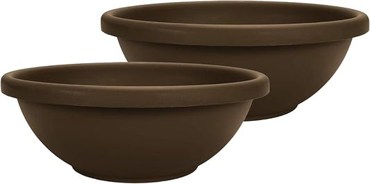 The HC Companies 24 Inch Shallow Garden Bowl Plant Pot with Drainage, Lightweight UV-Resistant Plastic Planters for Succulents, Herbs & More, 2-Pack Planters for Indoor Outdoor Home Decor, Chocolate