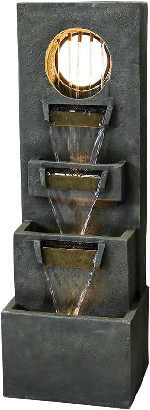 Modern Indoor Outdoor Waterfall Fountain - 39.3”Tall Relaxing Soothing Outdoor Freestanding Fountains with Lights&Pump, 4-Tier Outdoor Garden Fountain for House, Office, Garden, Patio