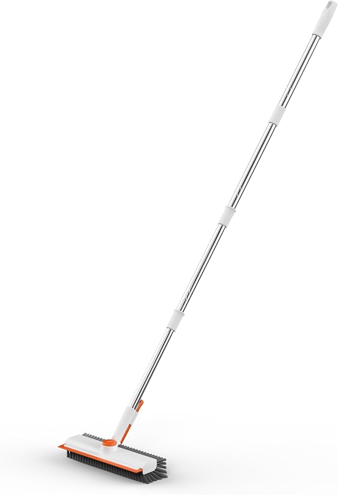 AIR U+ Floor Scrub Brush with Long Handle, 3 in 1 Scrape and Heavy-Duty Stiff Bristle Scrubber Brush for Cleaning Shower Bathroom, Patio, Pool, Garage, Kitchen, Wall and Deck, White and Orange - Image 7