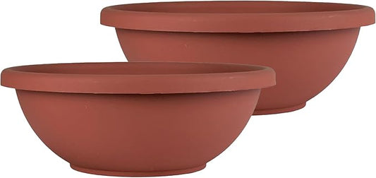The HC Companies 13 Inch Shallow Garden Bowl Plant Pot with Drainage, Lightweight UV-Resistant Plastic Planters for Succulents, Herbs & More, 2-Pack Planters for Indoor Outdoor Home Decor, Clay