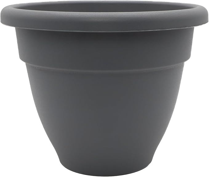 The HC Companies Caribbean Planter Pot - Outdoor & Indoor Plant Pot with Drainage Hole & Plug - Rolled Rim Plastic Pots for Plants & Flowers - Decorative Plant Pot (16" Warm Gray, Pack of 1)