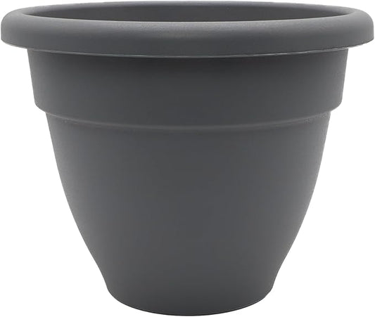 The HC Companies Caribbean Planter Pot - Outdoor & Indoor Plant Pot with Drainage Hole & Plug - Rolled Rim Plastic Pots for Plants & Flowers - Decorative Plant Pot (12" Warm Gray, Pack of 1)