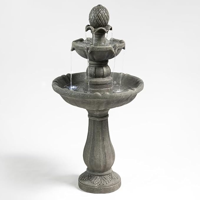 3 Tiered Outdoor/Indoor Water Fountains –42.2 in. Tall, Like Stone Bird Bath for Outside, Elegant Waterfall Feature for Garden, Yard, Patio, Home Decor (Grey)