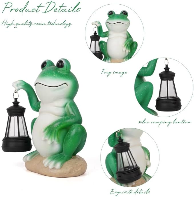 Frog Garden Statues with Solar Lantern, Outdoor Figurine Resin Sculpture Hanging Solar Power Lights for Decoration Yard Patio Balcony Lawn Ornament Art Decor, Unique Gift for Grandma Wowen Mom