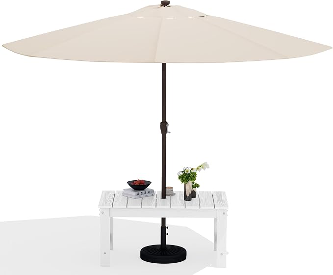SERWALL Outdoor Coffee Table with 9FT Umbrella, HDPE Patio Coffee Table for Outside, Rectangle, White(Not Include Umbrella Base) by SERWALL