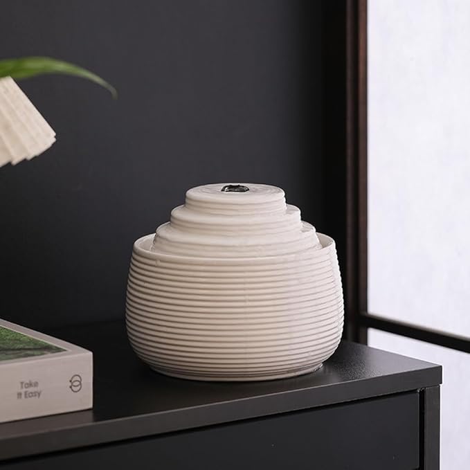 Ceramic Tabletop Fountain Water Feature for Indoor and Home Decoration Table Desk Office Patio(White A157)