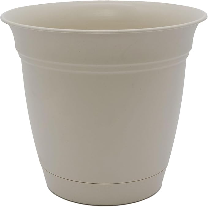 The HC Companies Eclipse Round Planter with Saucer - Outdoor & Indoor Plant Pot with Drainage Holes - Lightweight, UV-Resistant Plastic Pots for Plants, Flowers & Herbs (6?€? Cottage Stone, Pack of 1)