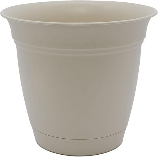 The HC Companies Eclipse Round Planter with Saucer - Outdoor & Indoor Plant Pot with Drainage Holes - Lightweight, UV-Resistant Plastic Pots for Plants, Flowers & Herbs (6?€? Cottage Stone, Pack of 1)