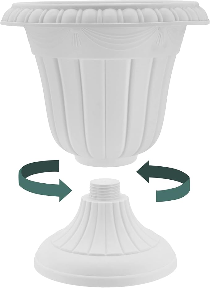Arcadia Garden Products PL20GY Classic Traditional Plastic Urn Planter Indoor/Outdoor, 10" x 12", Gray