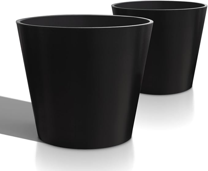 Wide Planters for Outdoor Plants, Extra Large Indoor Flower Pots for Garden, Front Porch, Patio - Round Resin Planter Set of 2 (Black, 16" D x 13" H)