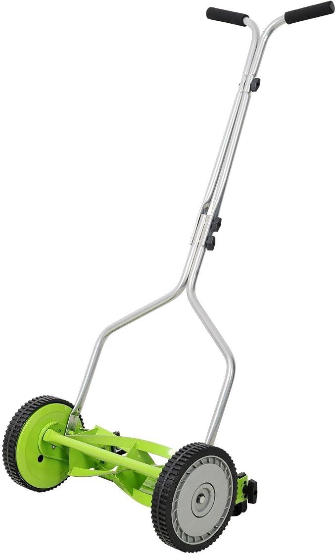 14-Inch 5-Blade Push Reel Lawn Mower with Adjustable Cutting Height 0.5-2.25", Manual Grass Cutter with 8.5-Inch Composite Wheels, Lightweight 17.2 Lbs Mower for Small Yards, Green - Image 5