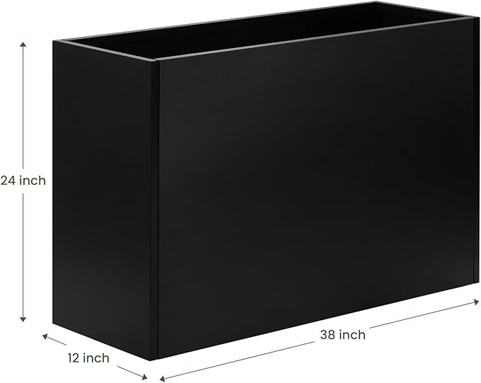 Heavy-Duty Black Rectangular Steel Planter Box 38”x12”x24”, Rust-Resistant with Drainage Holes, Removable Shelf & Reinforced Edges for Tall Plants, Patio, Porch & Yard
